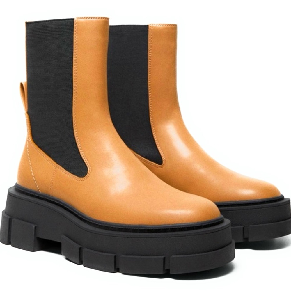 NWT Mango PU Leather Platform Ankle Boots for Women 9.5 (Unboxed)